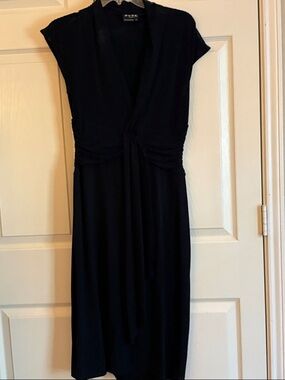 BCBG Black V-Neck Tie-Waist Midi Dress